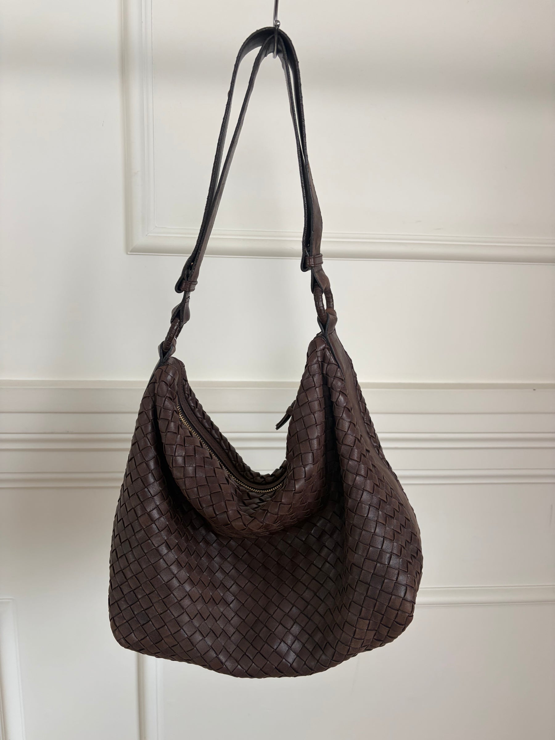 Bottega Veneta Chocolate Brown Intrecciato Leather Pyramid Hobo Bag