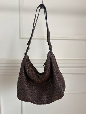 Bottega Veneta Chocolate Brown Intrecciato Leather Pyramid Hobo Bag