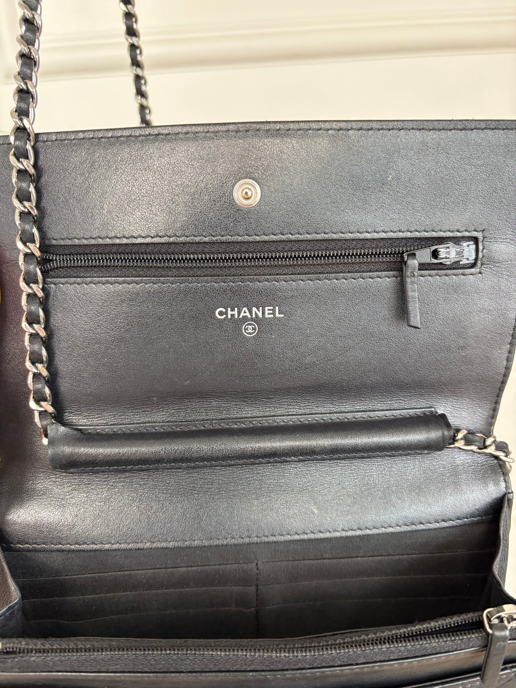 Chanel Quilted Lambskin Tassel Wallet On Chain Black With Silver Hardware