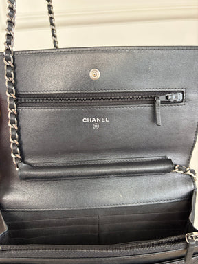 Chanel Quilted Lambskin Tassel Wallet On Chain Black With Silver Hardware