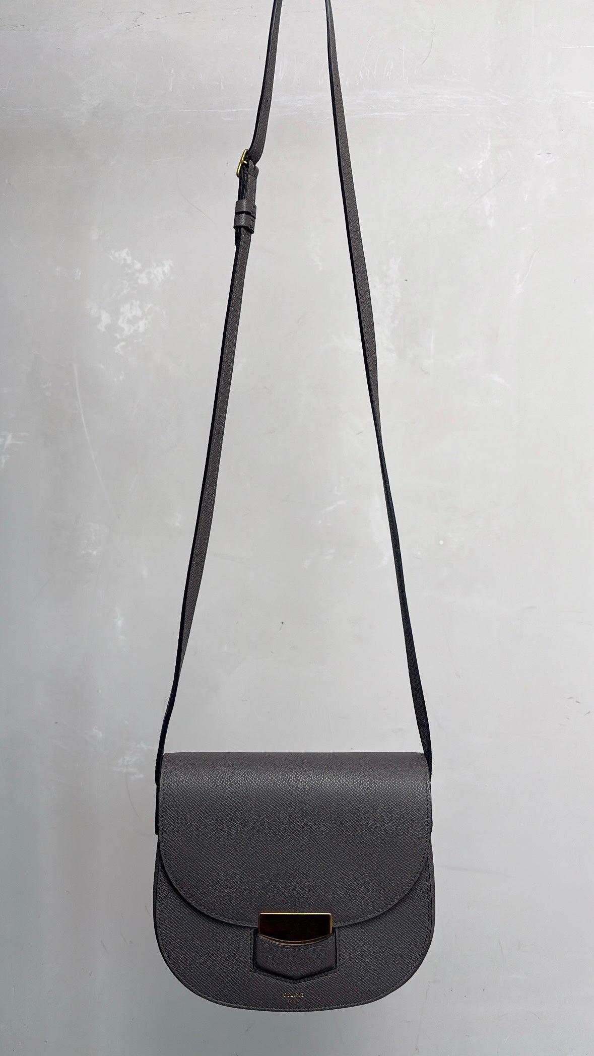 Celine Charcoal Grained Leather Mini Trotteur Bag