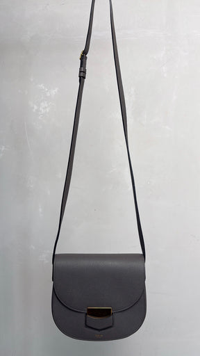 Celine Charcoal Grained Leather Mini Trotteur Bag
