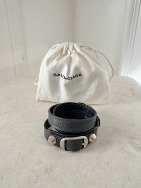 Balenciaga Charcoal Leather City Wrap Bracelet, M