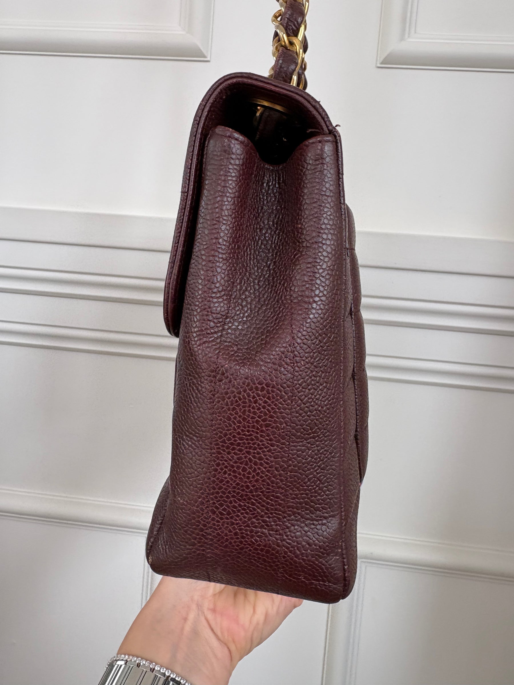 Chanel Vintage Burgundy Flab Bag With Horizontal Quilting