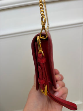 Prada Red Saffiano Leather Wallet on Chain