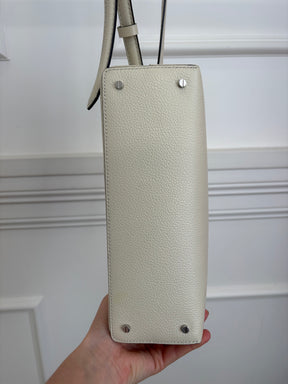 Totême T-Lock Textured Leather Clutch Cream