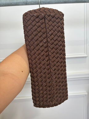 Naghedi Brown Woven Neoprene Shoulder Bag