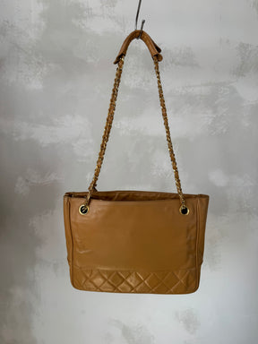 Chanel Beige Leather Quilted Base Tote