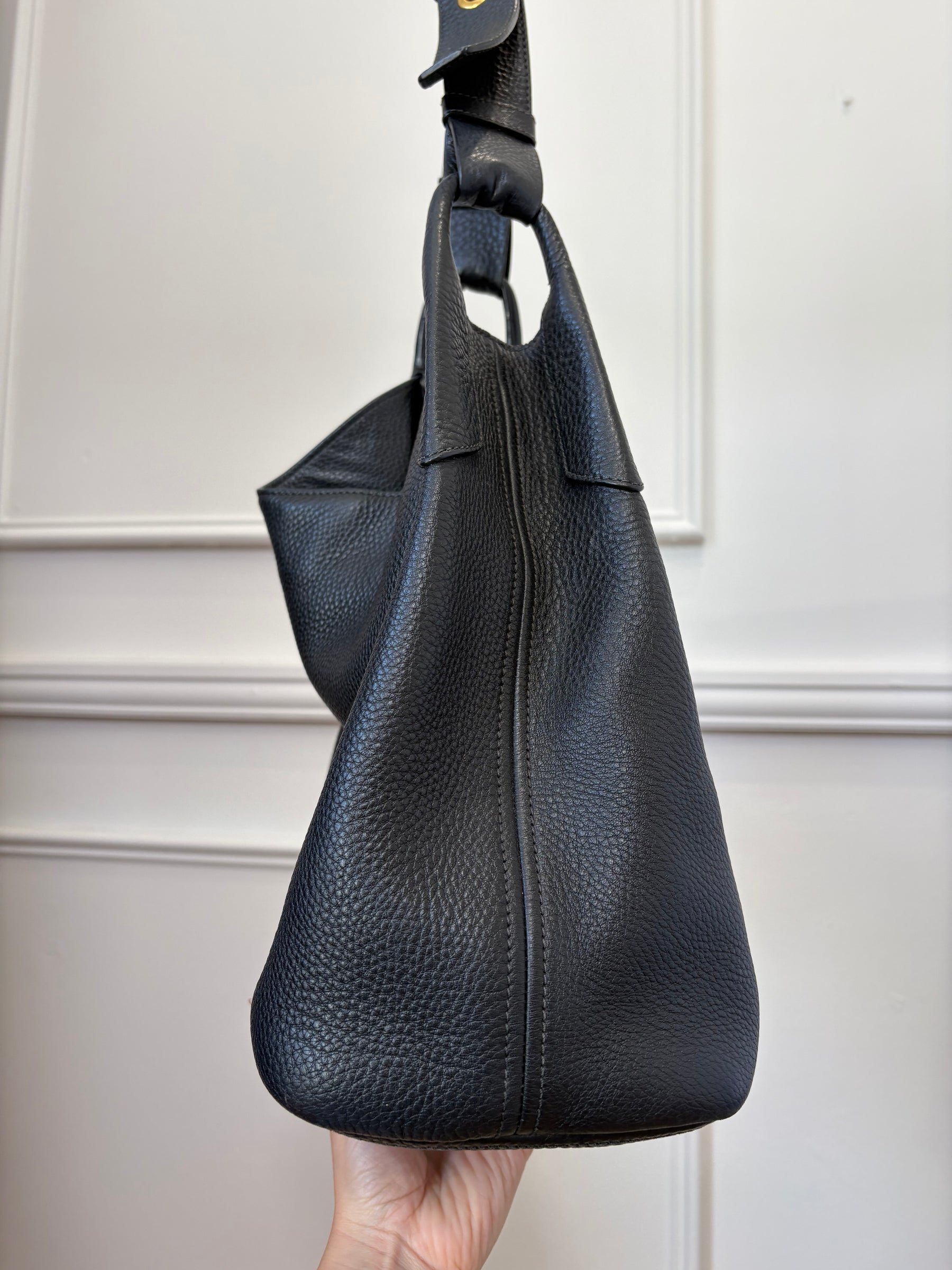 Prada Grained Leather Hobo Bag Black