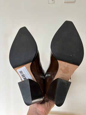 Tibi Brown Patent Leather Point Thigh High Boots, 37.5