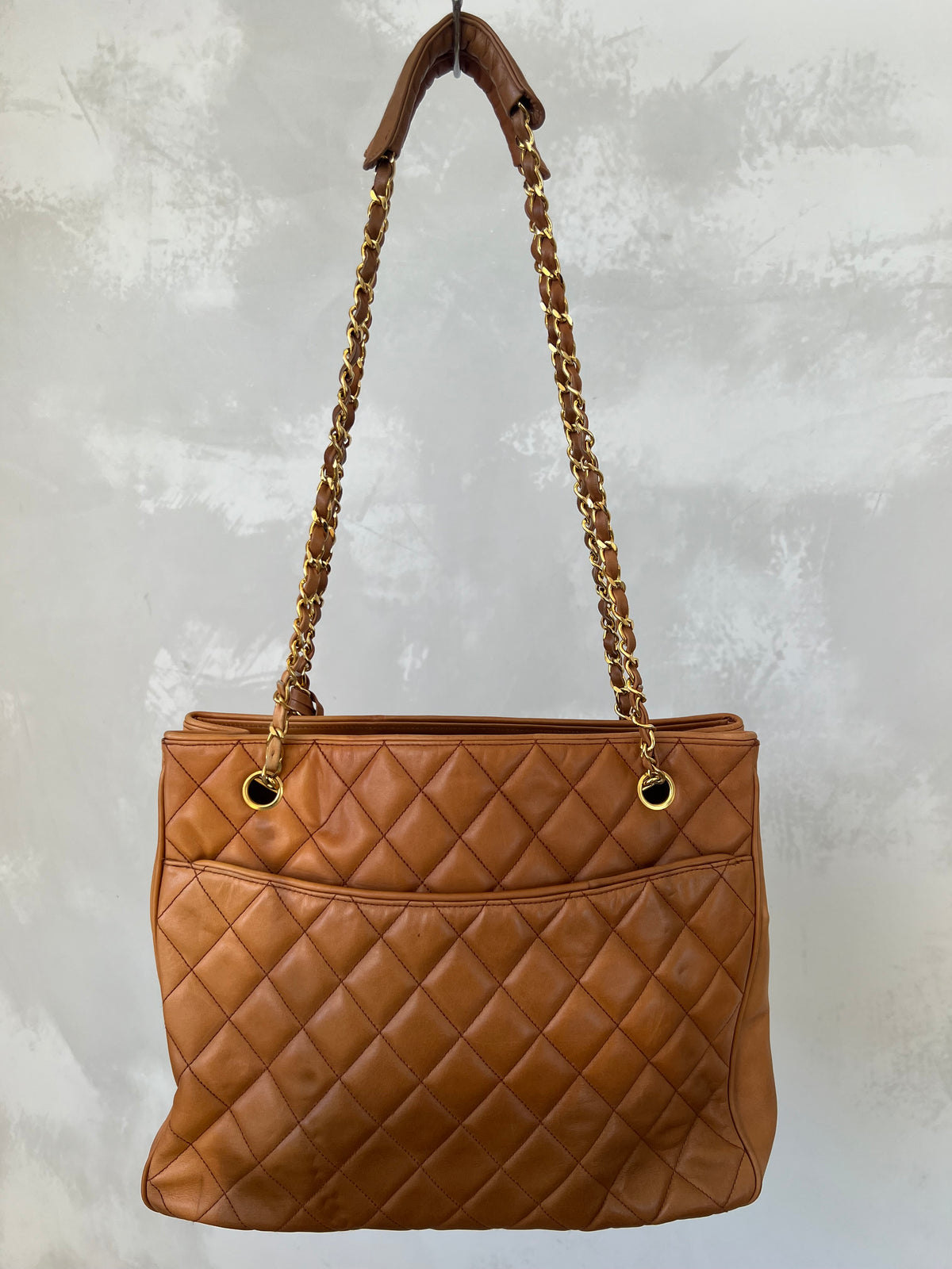 Chanel Brown Leather Quilted Chain Tote Bag