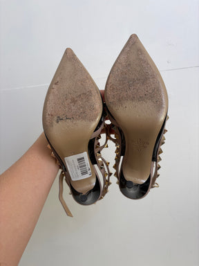 Valentino Black Patent and Beige Leather Caged Rockstud Heels, 37