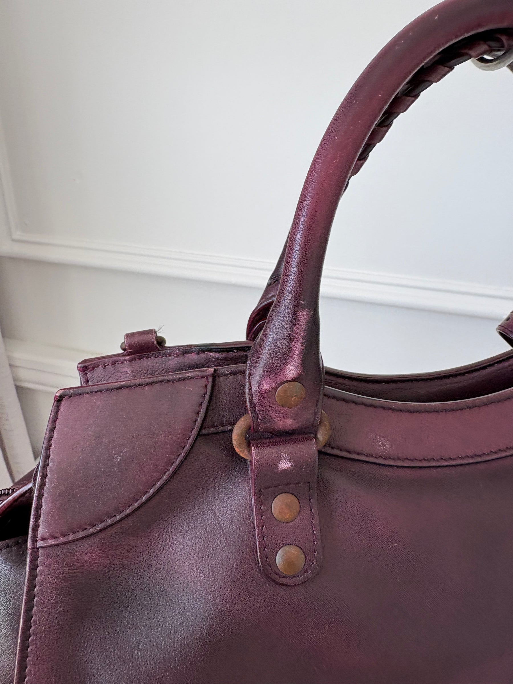 Balenciaga Neo Classic Medium City Bag in Burgundy Distressed Leather