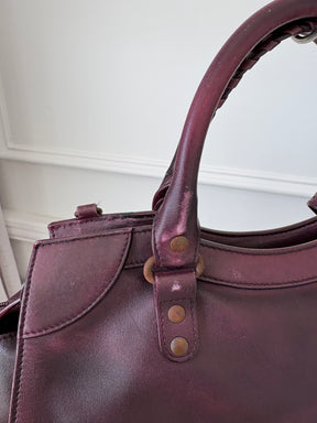 Balenciaga Neo Classic Medium City Bag in Burgundy Distressed Leather