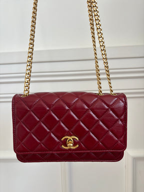 Chanel Dark Red Lambskin WOC Gold Tone Hardware