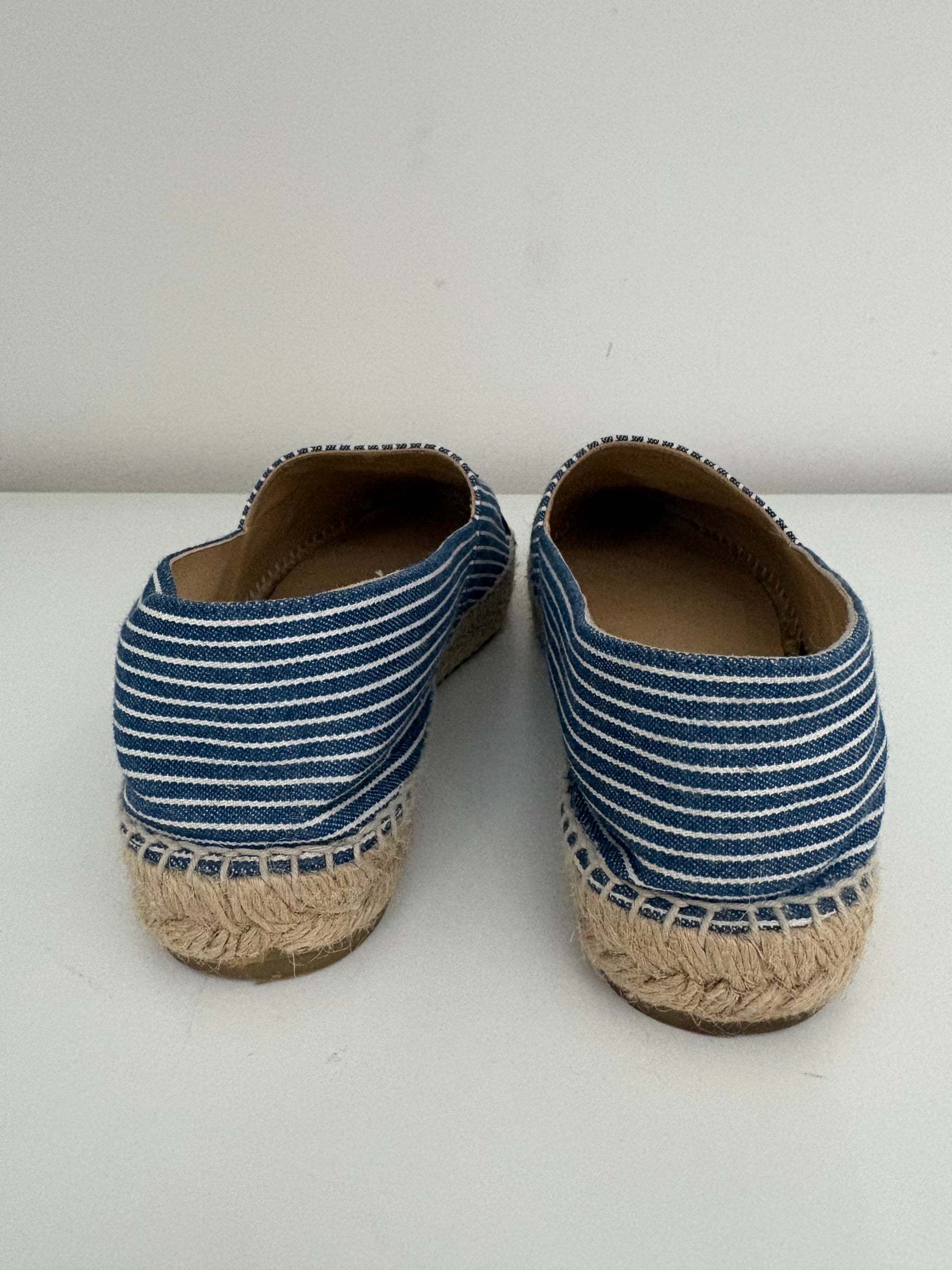 Chanel Blue and White Canvas Striped Logo Espadrilles, 39