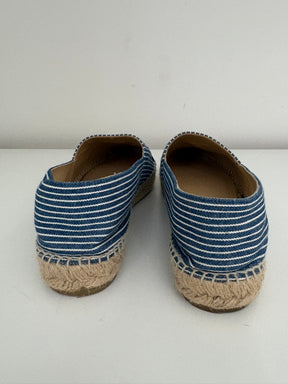 Chanel Blue and White Canvas Striped Logo Espadrilles, 39