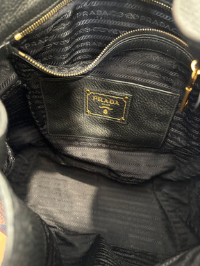 Prada Grained Leather Hobo Bag Black