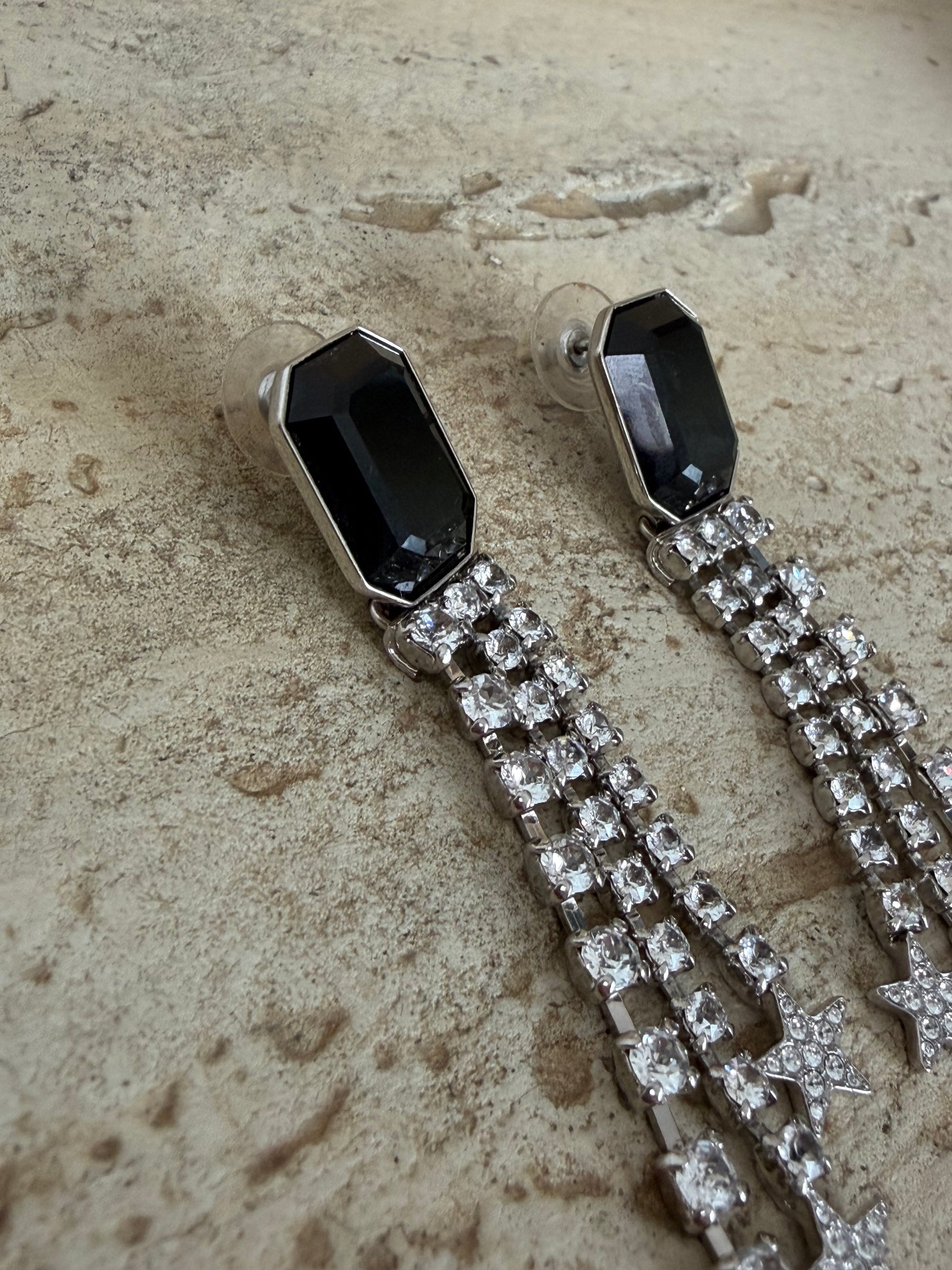 Chanel Black Crystal Diamonte Drop Earrings