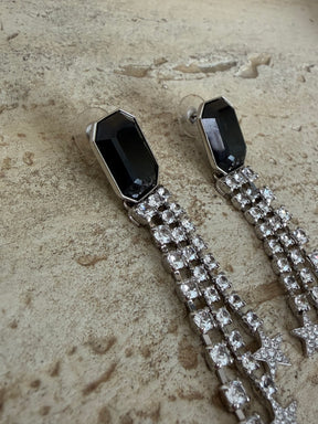 Chanel Black Crystal Diamonte Drop Earrings