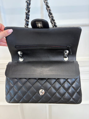Chanel Black Lambskin Leather Medium Classic Flap with Silver Hardware