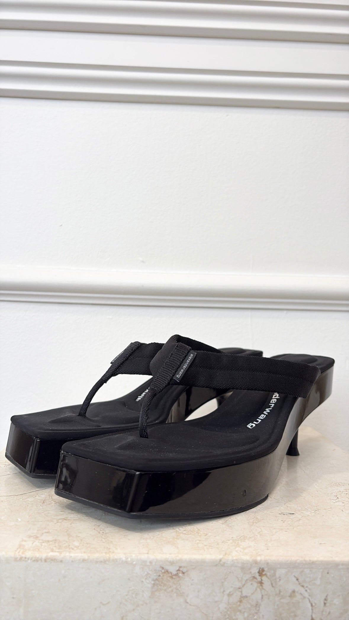 Alexander Wang Black Platform Kitten Heel Thongs, 39.5