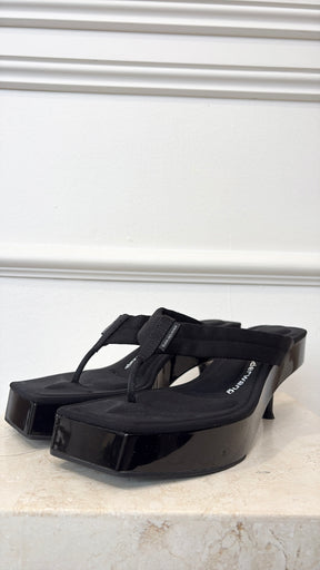 Alexander Wang Black Platform Kitten Heel Thongs, 39.5