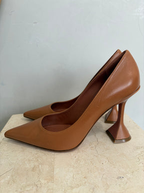 Amina Muaddi Camel Leather Pointed Pump, 39
