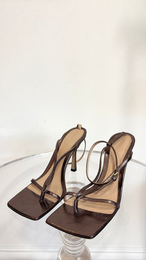 Bottega Veneta Bronze Stretch Heeled Sandal, 40