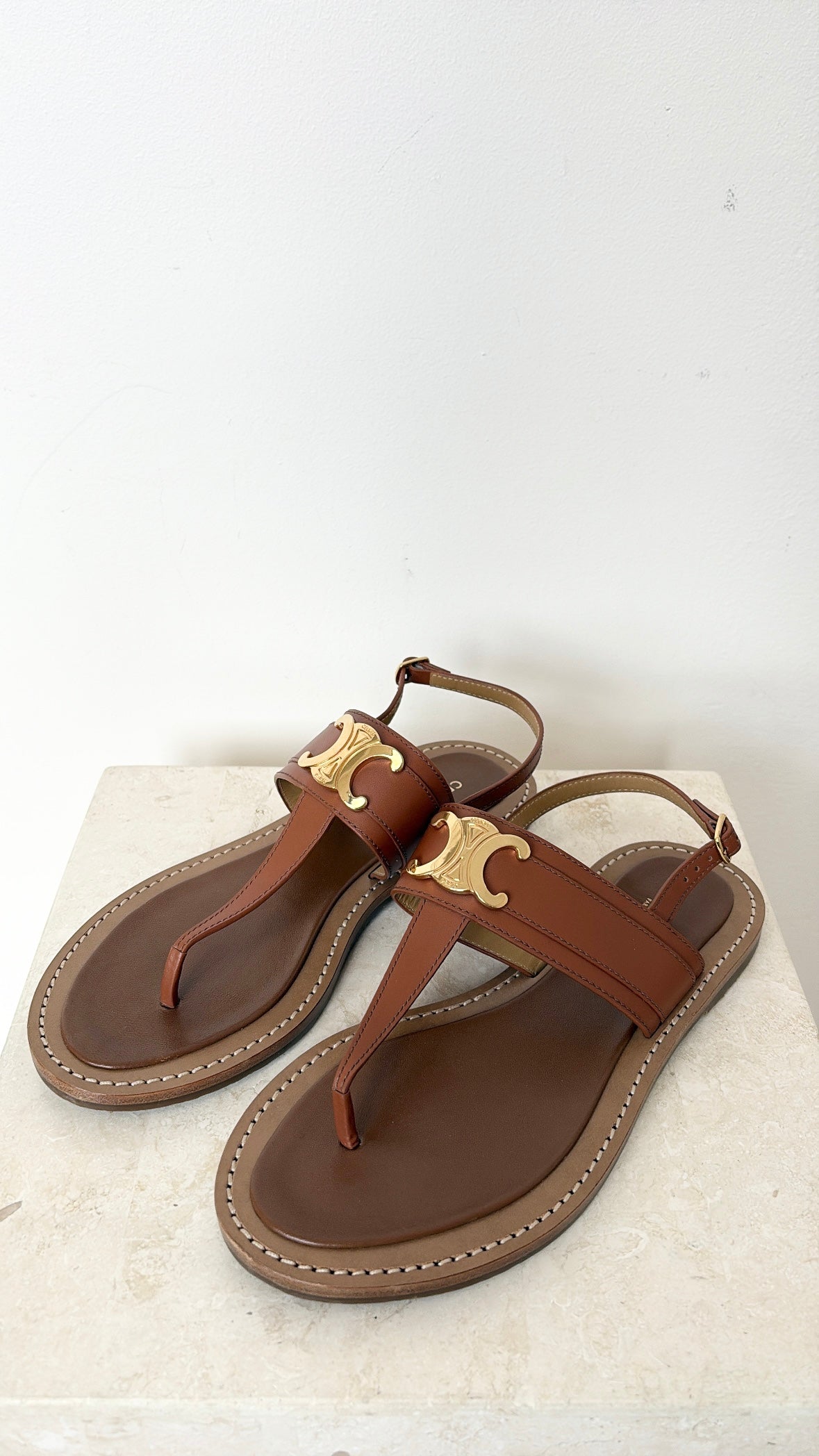 Celine Lympia Triomphe Leather Thong, 38