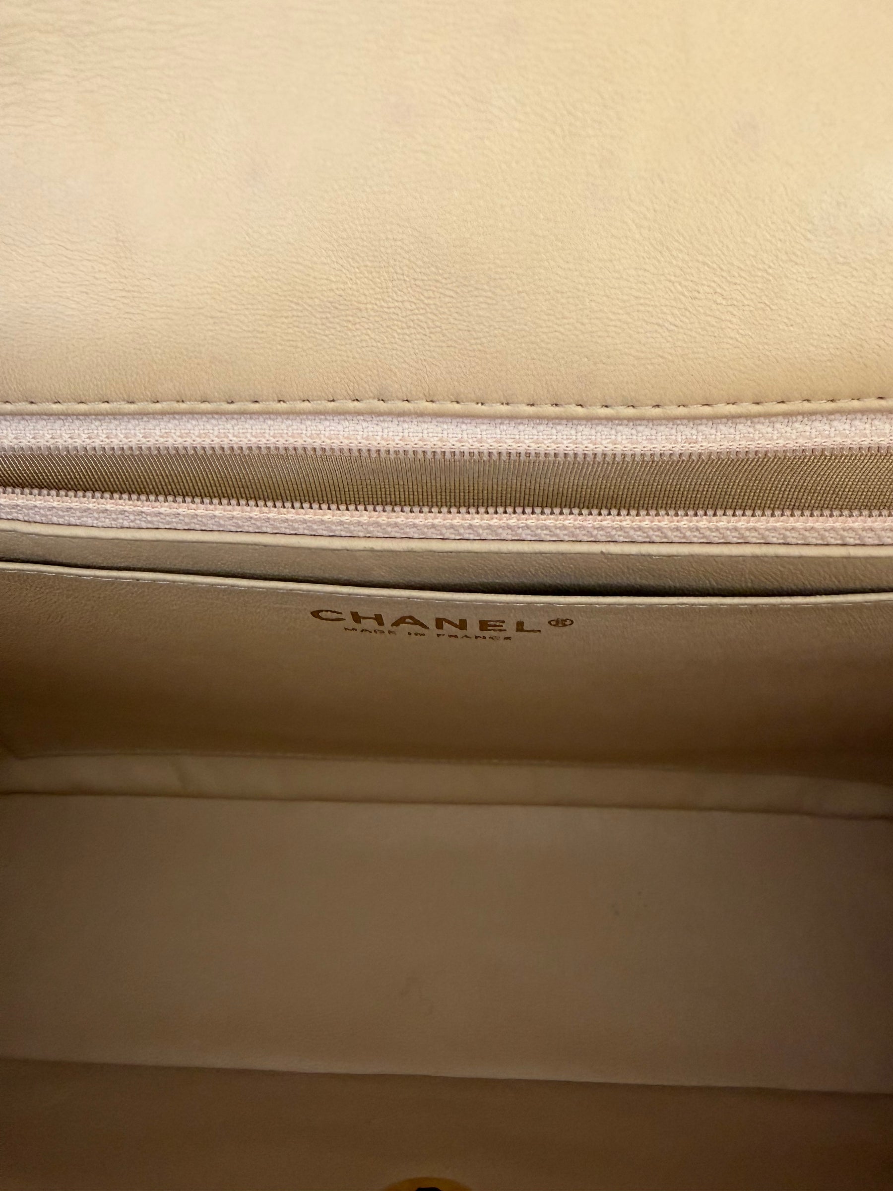 Chanel Beige Lambskin Leather Jumbo Single Flap
