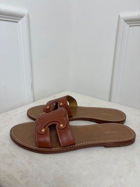 Celine Triomphe Tan Slides, 40