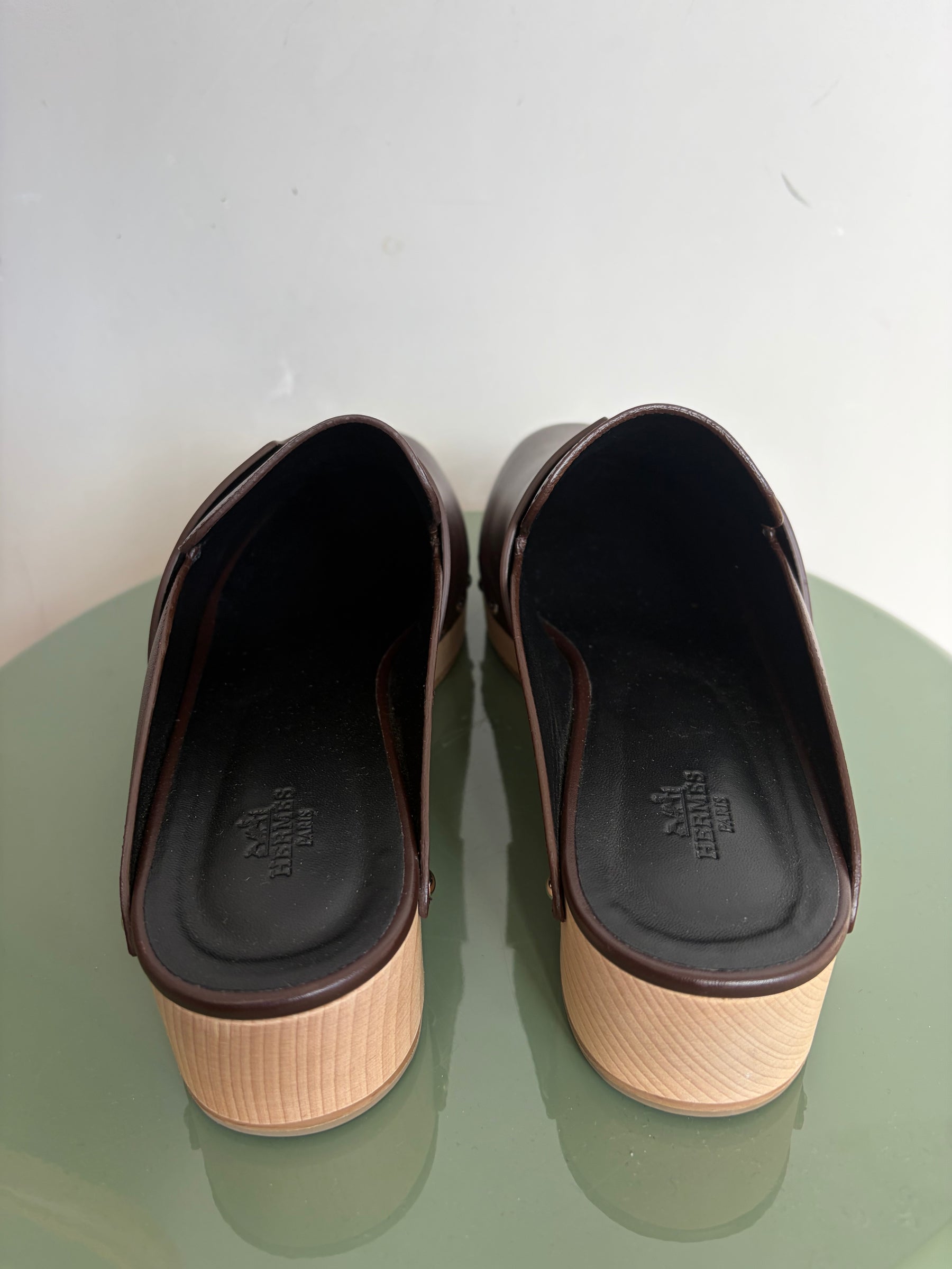 Hermès Brown Leather Calya Clog Mule, 41