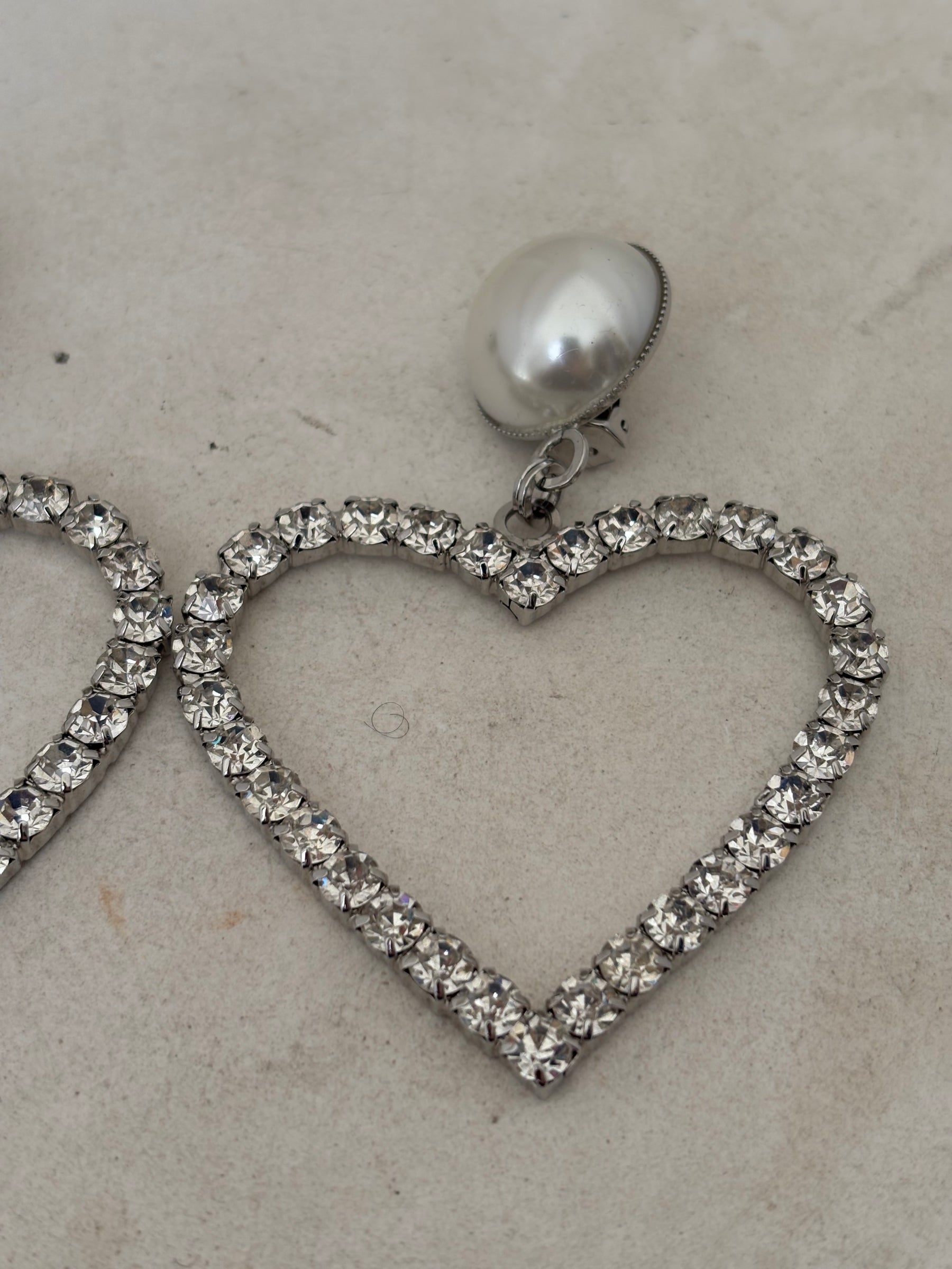 Alessandra Rich Silver Tone Crystal Heart Drop Clip On Earrings