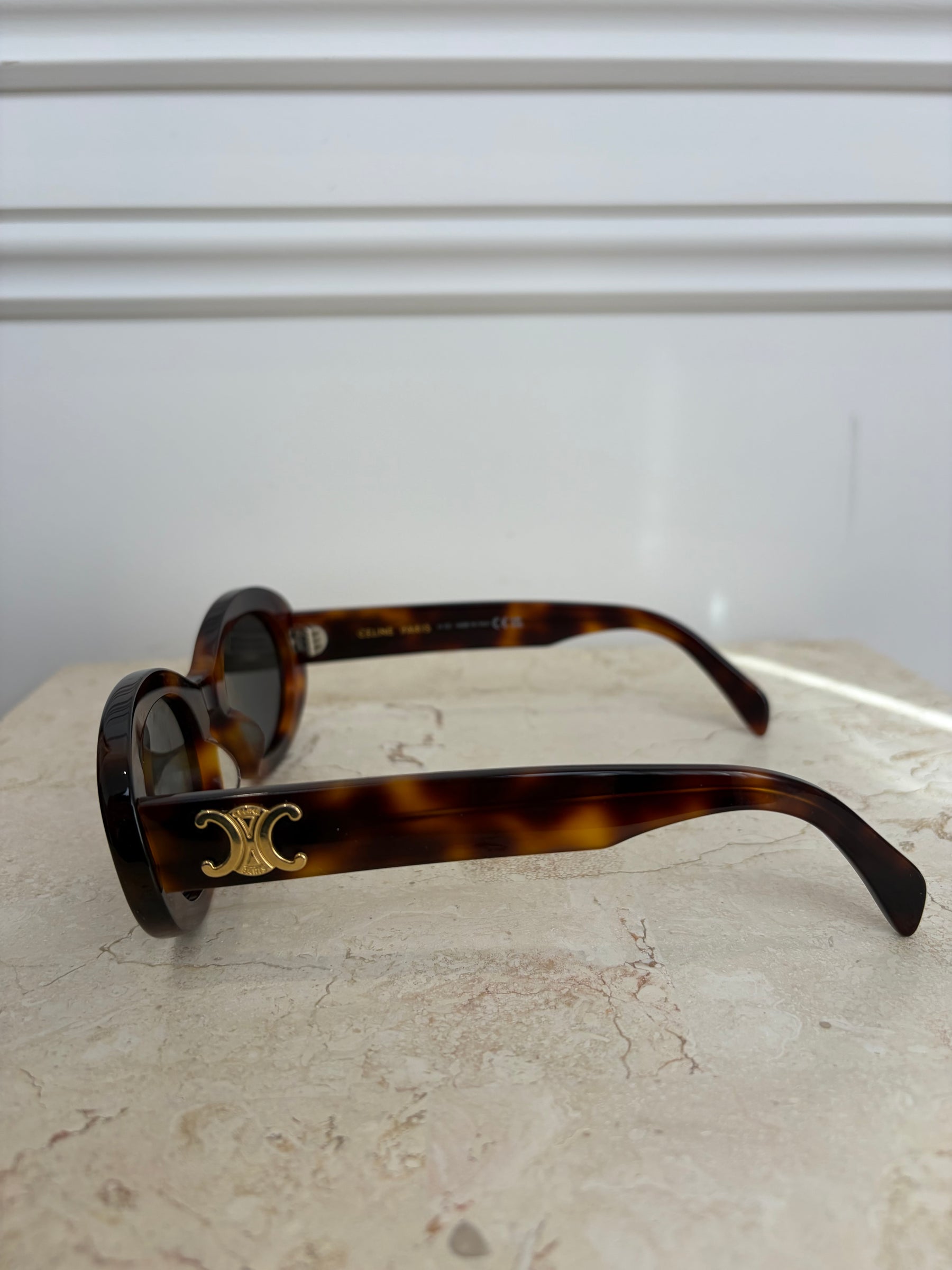 Celine Tortoiseshell Oval Triomphe Sunglasses