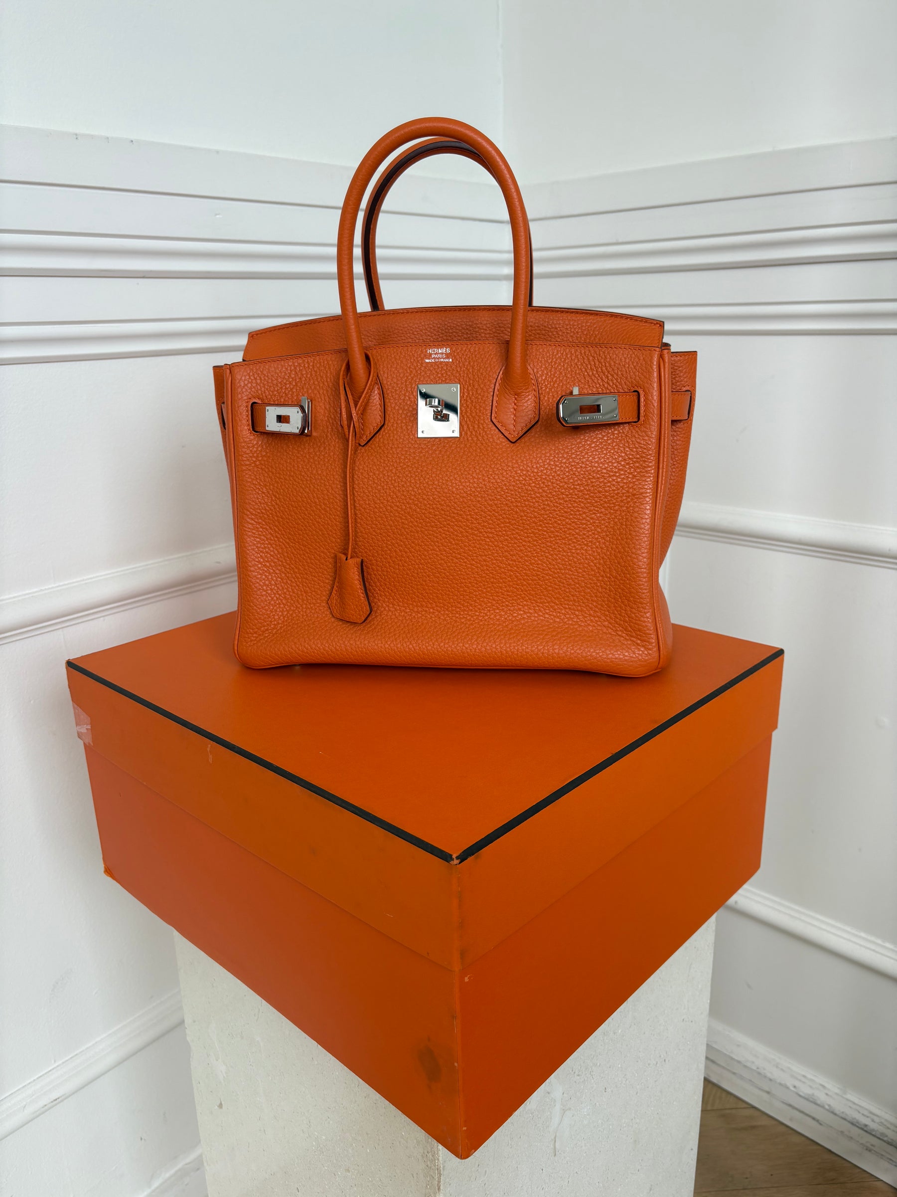 Hermès Birkin 30 Orange Taurillon Clemence Leather With Paladium Hardware