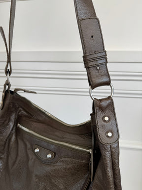 Balenciaga Dark Khaki Crossbody City Hobo Bag