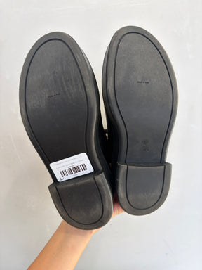 The Row Black Leather Zip Front Boots, 37.5