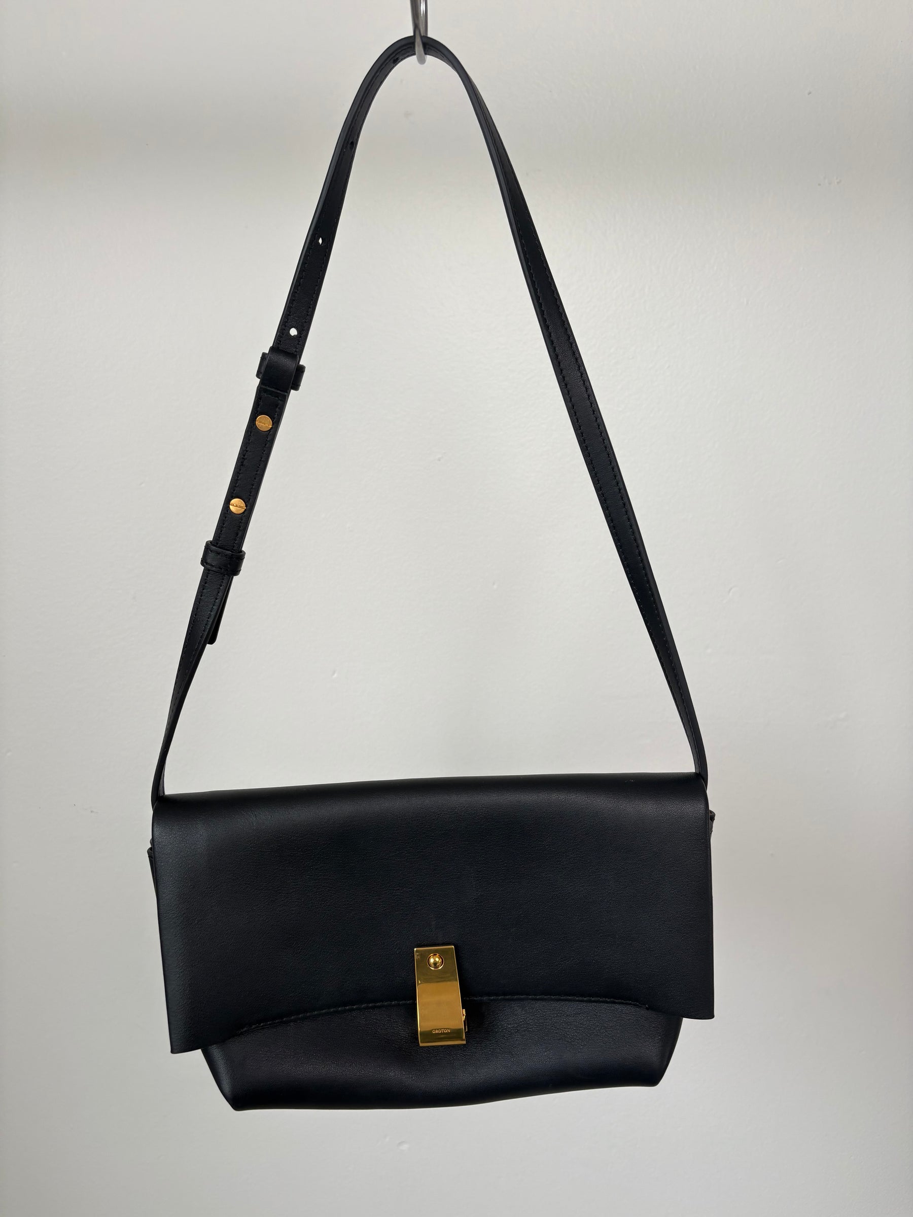 Oroton Black Leather Shoulder Bag