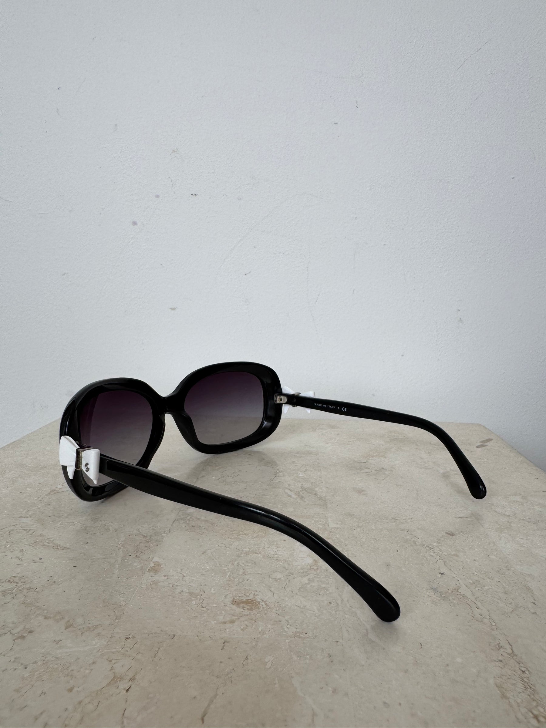 Chanel Black Rectangular Bow Detail Sunglasses