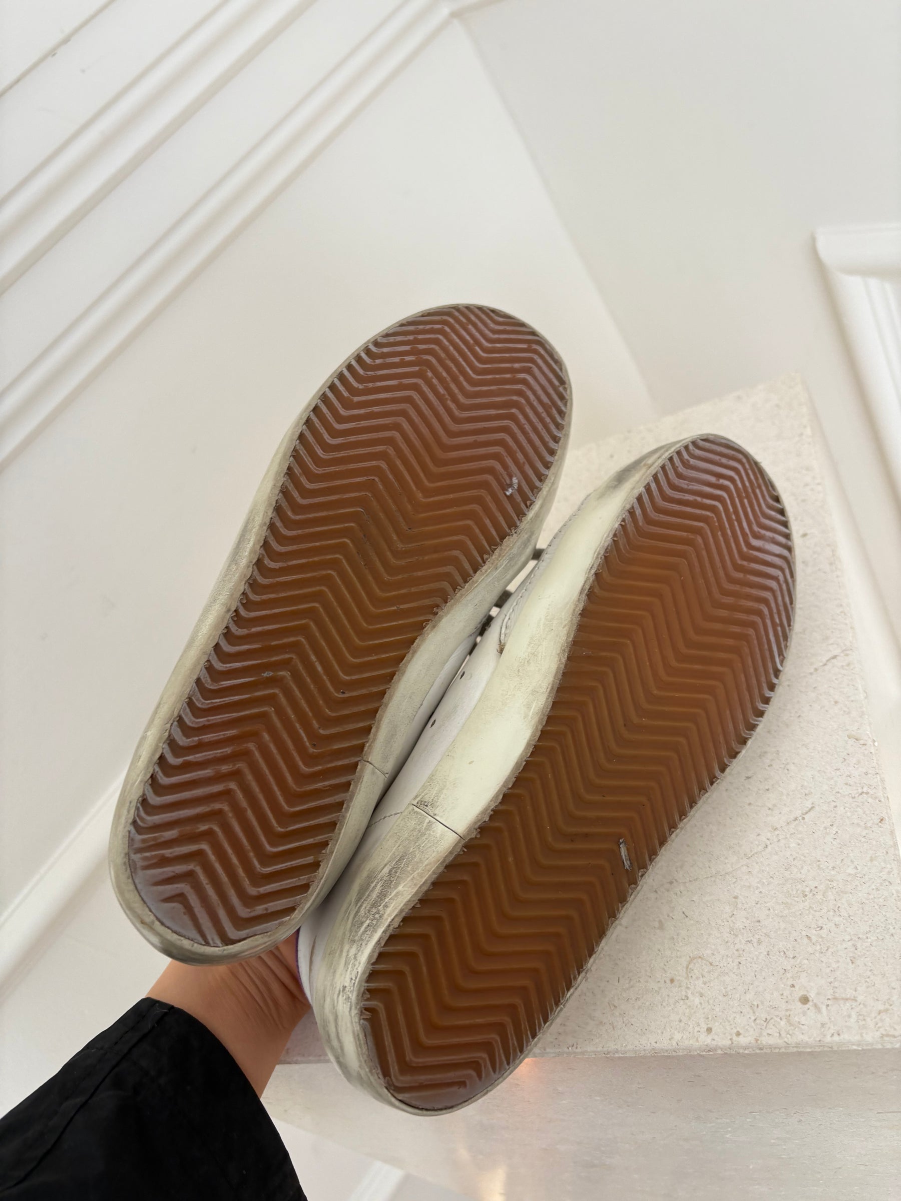 Golden Goose White and Purple Superstar Sneakers, 37