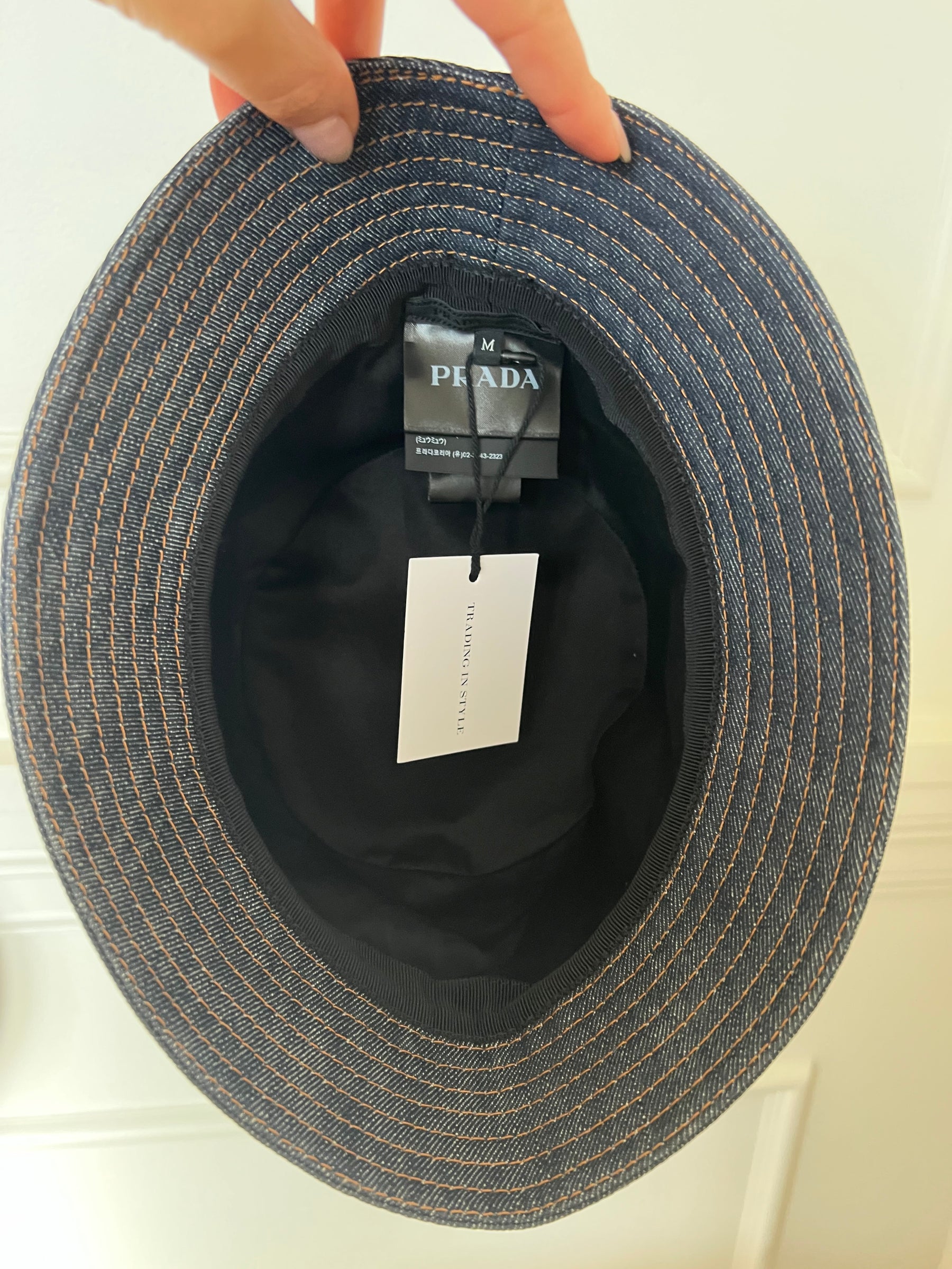 Prada Indigo Denim Logo Bucket Hat, M