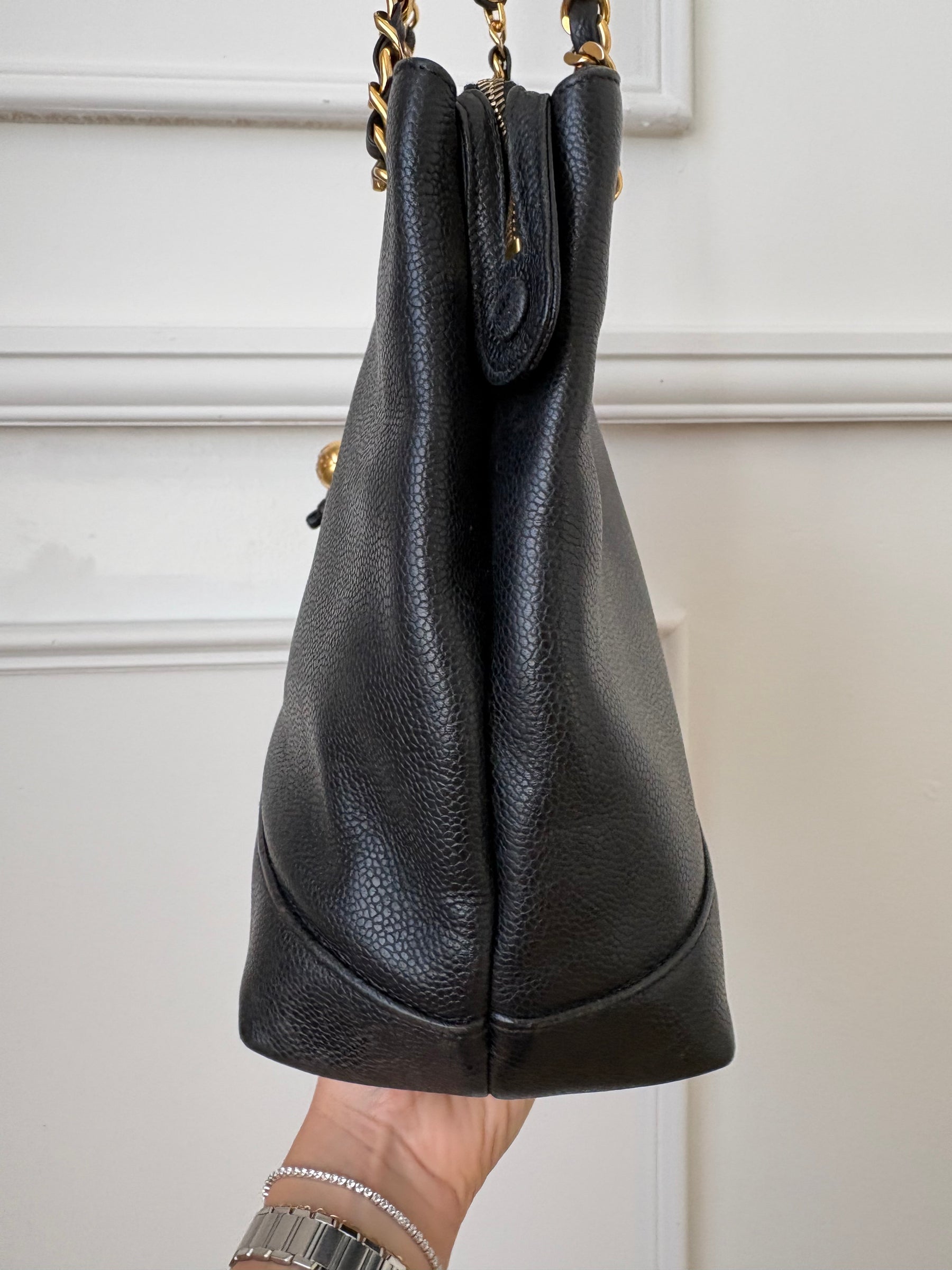 Chanel Vintage Coco Mark Chain Tote Bag Black