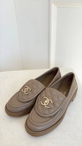 Chanel Dark Beige CC Turn Lock Loafers, 36.5 C