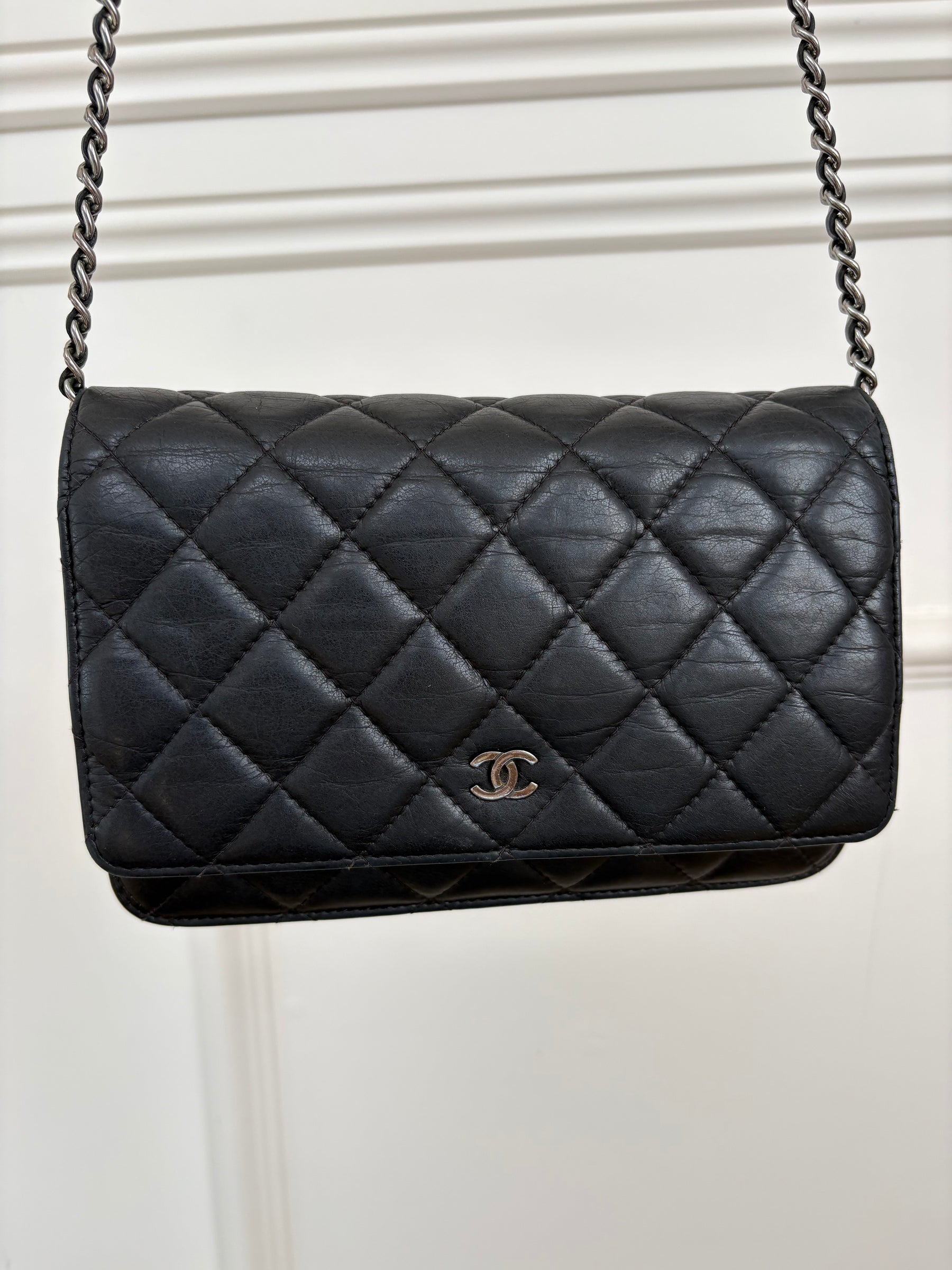 Chanel Quilted Lambskin Tassel Wallet On Chain Black With Silver Hardware