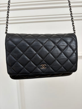 Chanel Quilted Lambskin Tassel Wallet On Chain Black With Silver Hardware