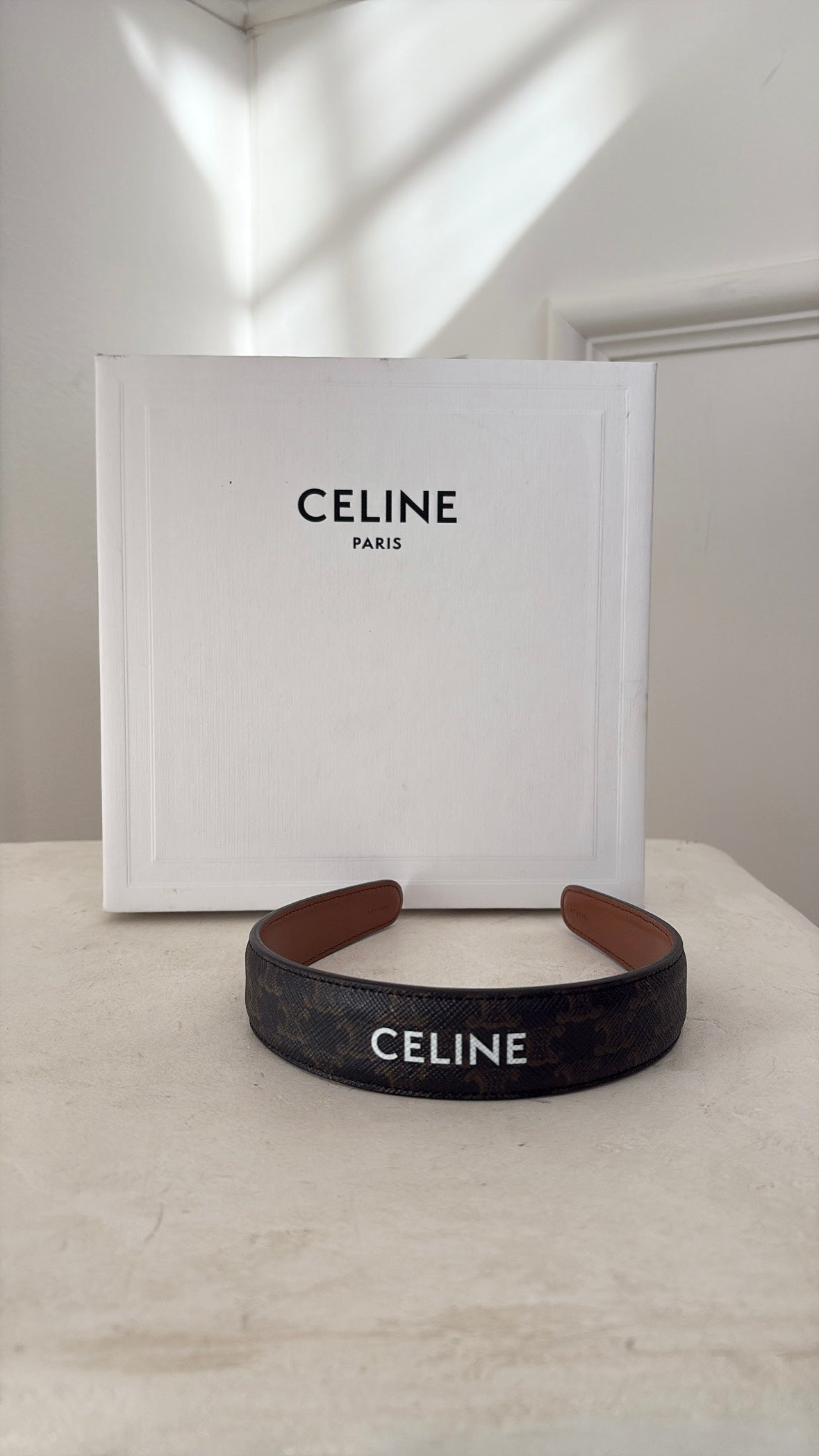 Celine Black Triomphe Logo Headband