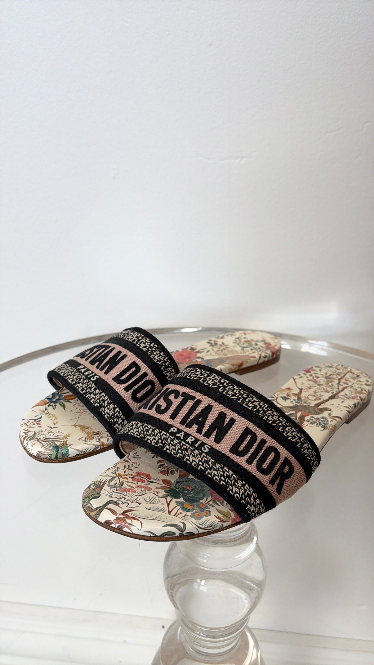 Dior Black and Blush Floral Dway Slides, 38.5