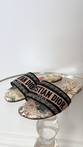 Dior Black and Blush Floral Dway Slides, 38.5