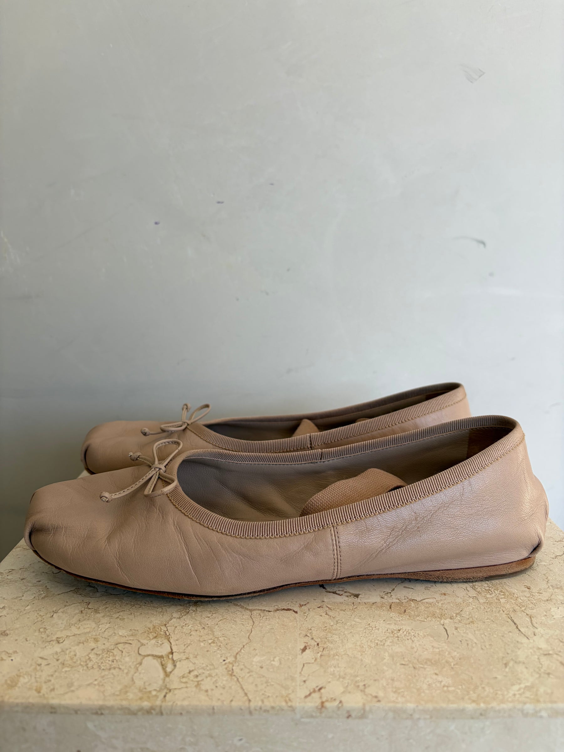 Miu Miu Blush Leather Ballet Flats, 38.5